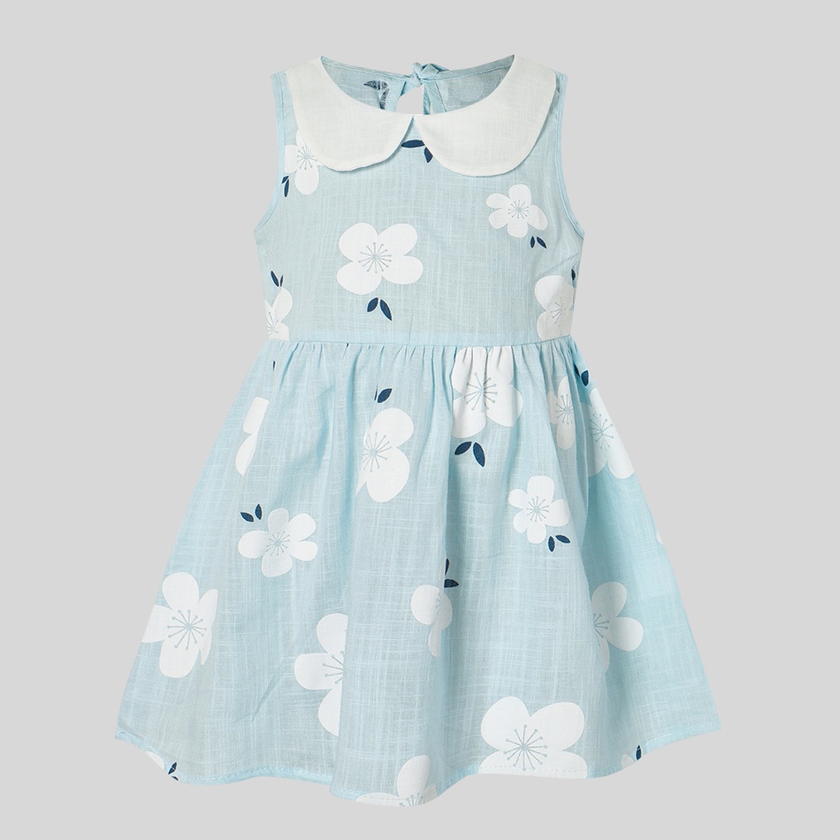 Baby Girl Floral Allover Ruffle Collar Sleeveless Dresses